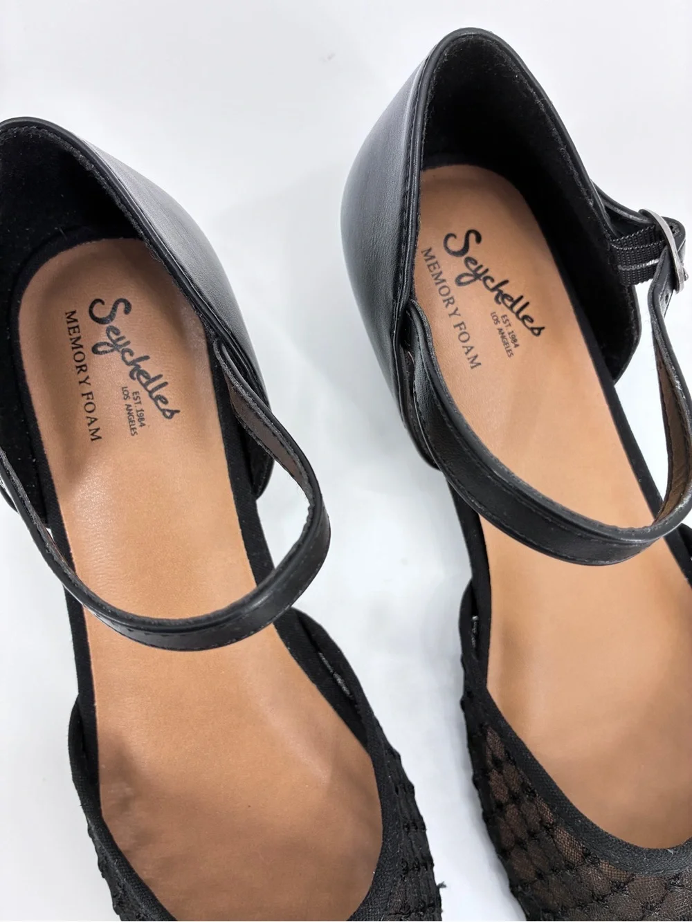 Seychelles Mavis Black Lace Mesh Wedge Heel Shoes Memory Foam Ballet 8 Wide